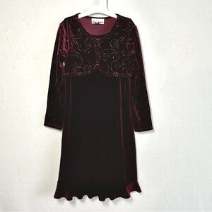 Amy's Closet Dress Girls 6 Burgundy Red Velvet Sparkle Long Sleeve Party
